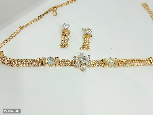 ManRaGini Jewels Exclusive Gold Plated Wedding Jewelry Rose Gold Jewelry Set Star designed in 3 layer design with Zircon paired with beautiful Earrings Necklace Set For Women-thumb2
