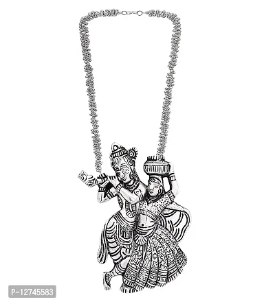 ManRaGini Jewels Adorable Radha Krishna Oxidised Silver Necklaces  Chains set for women traditional-thumb0