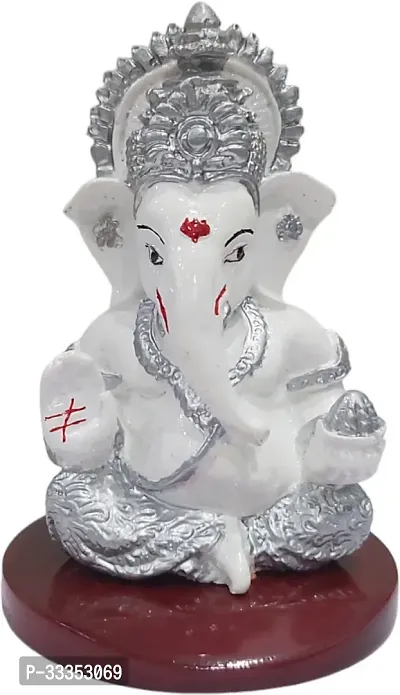 Goodmarts Ganesha for Car Dashboard Ganesh Statue Murti Lord Ganpati Diwali Gifts Decorative Showpiece  -  12 cm (Resin, White, Silver)-thumb0