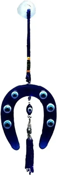 Goodmarts Decorative Turkish Evil Eye Devil Eye with Horse Naal Wall Hanging for Home Decorative Showpiece  -  20 cm (Polyresin, Dark Blue)