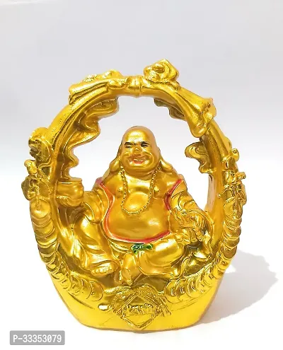 Goodmarts Fengshui Polyresin Small Size Set of 1 Happy Man Laughing Buddha for Good Luck Decorative Showpiece  -  7 cm (Resin, Gold)