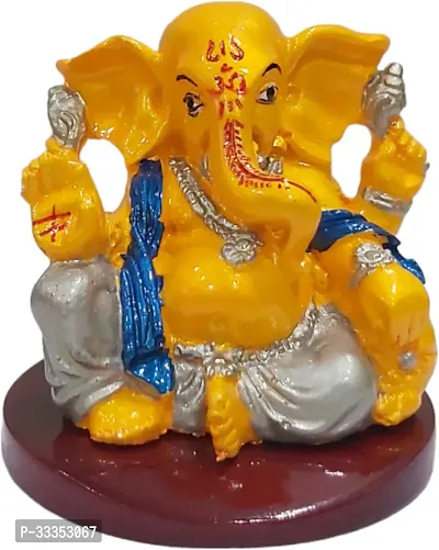 Goodmarts Ganesha Idol for Car Dashboard,Lord, Home Decor, Office Desk, House Warming Decorative Showpiece  -  10 cm (Resin, Yellow, Silver)