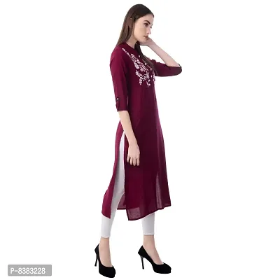 Women Embroidered Rayon Straight Kurta-thumb2