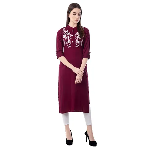 Women Embroidered Rayon Straight Kurta