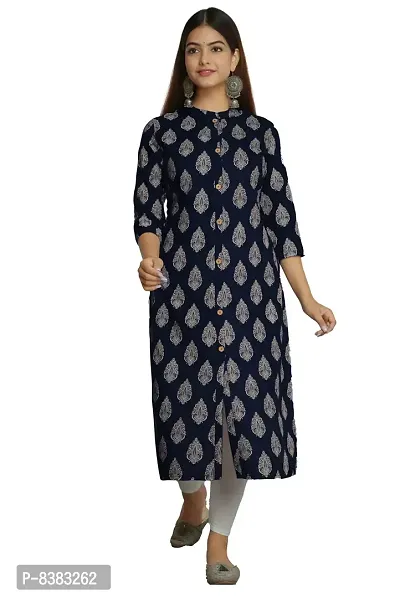 NEW4U Women's Rayon Straight Kurta (RF-183_Navy Blue_S)