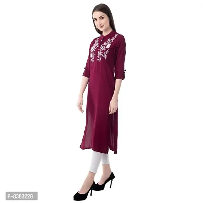 Women Embroidered Rayon Straight Kurta-thumb3