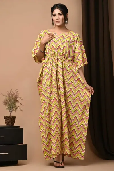 Elegant Zig Zag Print Long Kaftan Kurta For Women