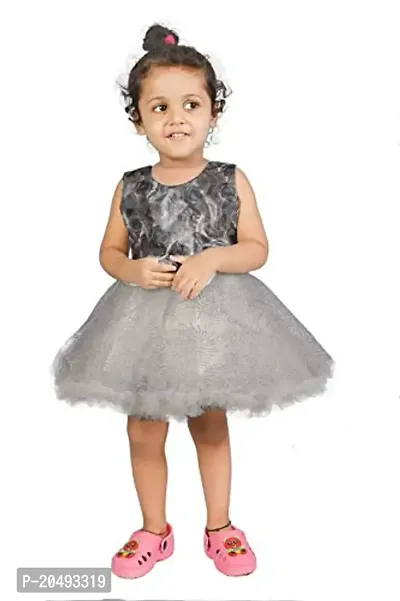 pari fashion Baby Girls Imported Net Frock Dress (3-4 Years) (Grey  Silver)