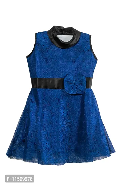 Fabulous Navy Blue Cotton Blend Knee Length Party Dress Frocks For Girls
