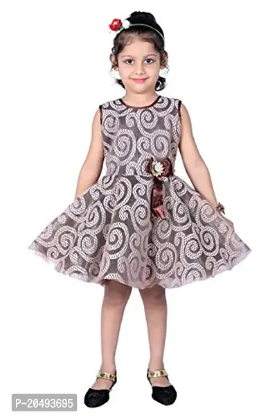 pari fashion Baby Girls Imported Designer Net Frock Dress (1-2 Years) (Coffi)