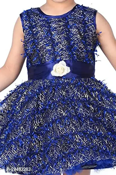 pari fashion Baby Girls Fur foil Net Imported Frock Dress (6-12 Months) (Blue)