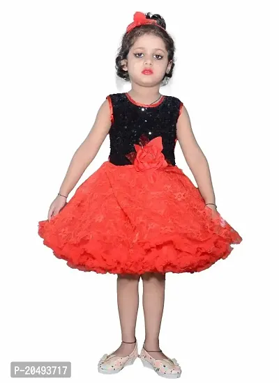 pari fashion Baby Girls Frock Dress Cotton Net Round Neck Frock for Baby Girls Knee Length A-Line Dress-thumb0