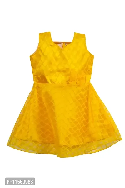 Fabulous Yellow Cotton Blend Knee Length Party Dress Frocks For Girls-thumb0