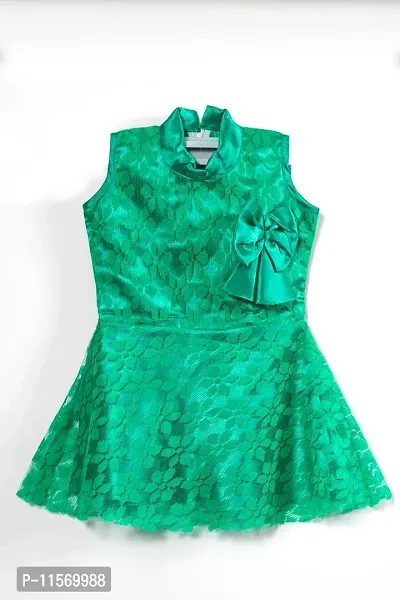 Fabulous Green Cotton Blend Knee Length Party Dress Frocks For Girls