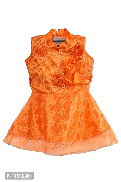Fabulous Peach Cotton Blend Knee Length Party Dress Frocks For Girls