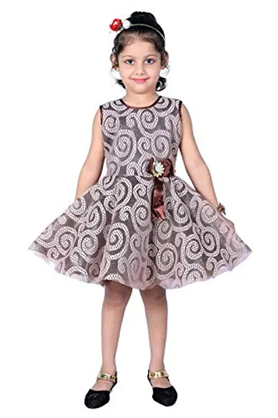 pari fashion Baby Girls Imported Designer Net Frock Dress (3-4 Years) (Coffi)