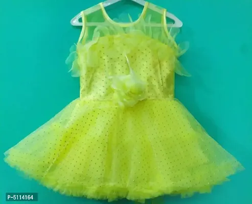 Elegant Trendy Yellow Net Self Pattern Dress For Girls