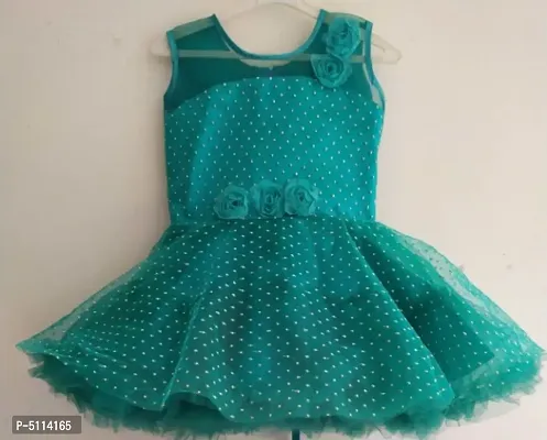 Elegant Trendy Olive Net Self Pattern Dress For Girls-thumb0