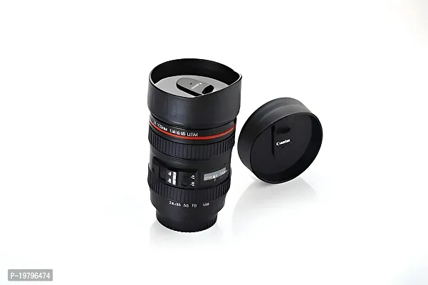 Primelife Plastic Camera Lens Shaped Coffee Mug With Lid, 350ml (Black)-thumb3