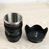 Primelife Plastic Camera Lens Shaped Coffee Mug With Lid, 350ml (Black)-thumb1