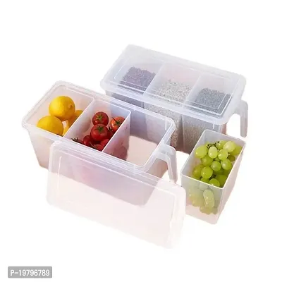 MARMIX Plastic Refrigerator Square Handle Food Storage Organizer Boxes with Lid, Handle and 3 Smaller Bins (White)-thumb0