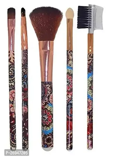 HAVINOSH Combo Of 5 Pcs Printed Cosmetic Make Brushes For Women And Girls Portable Brush Set For Travel Use 20 Grams Multicolor Pack Of 1-thumb0