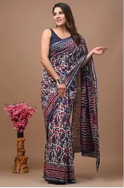 Stylish Women Cotoon Saree with blouse Piece