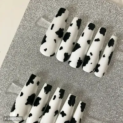 The NailzStation press on artificial fake designer nails extension (12 nails) with glue manicure kit for women (Cow Print)