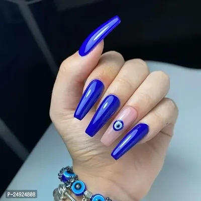 The NailzStation press on fake artificial designer nails extension (12 nails) with glue manicure kit for women (Blue Evil Eye)