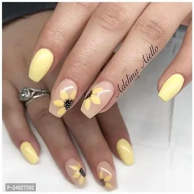 The NailzStation press on fake designer artificial nails extension (12 nails) with glue manicure kit for women (Yellow Floral)