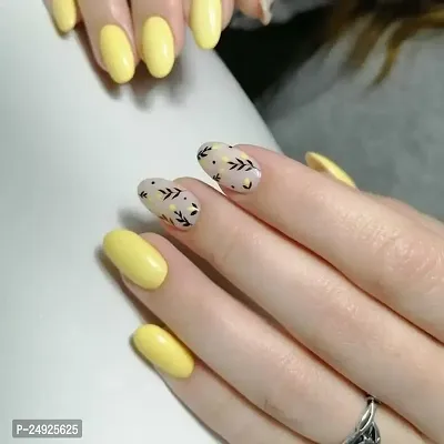 The NailzStation press on fake artificial designer nails extension (12 nails) with glue manicure kit for women (Yellow Floral)