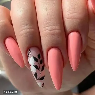 The NailzStation press on artificial fake designer extension nails (12 nails) with glue manicure kit for women (Peach Floral)