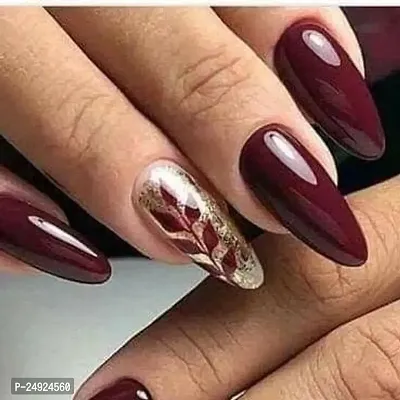 The NailzStation press on fake artificial designer nails extension (12 nails) with glue manicure kit for women (Maroon Floral)