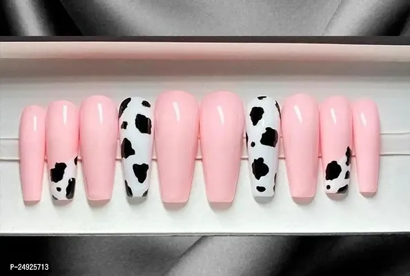 The NailzStation press on fake designer artificial extension nails (12 nails) with glue kit for women (Light Pink Animal Print)