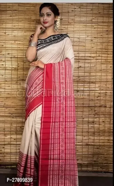 Stylish Cotton Blend Beige Printed Saree with Blouse piece-thumb0