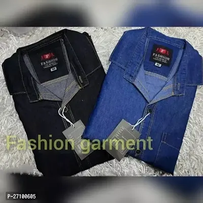 Stylish Multicoloured Denim Regular Fit Shirt For Men Pack Of 2-thumb0