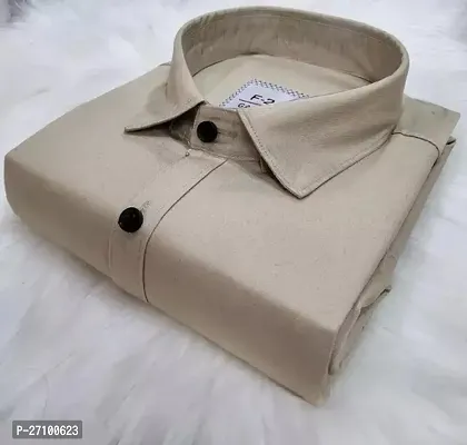 Stylish Beige Cotton Blend Regular Fit Shirt For Men
