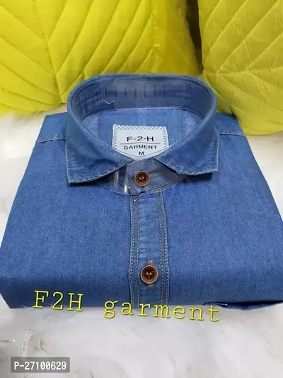 Stylish Blue Denim Regular Fit Shirt For Men-thumb0
