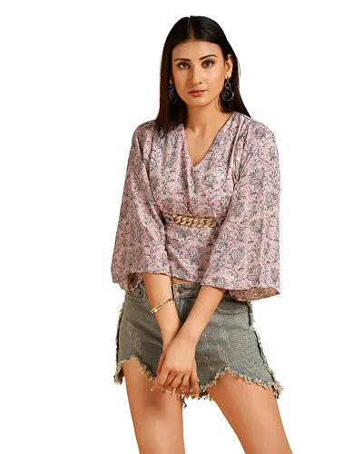 HOUSE OF MIRA V-Neck Floral Print Crop Top | Top for Women | Top for Girl