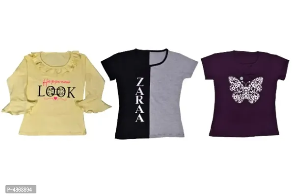 Girl's Cotton Casual Tops (Paco Of 3)