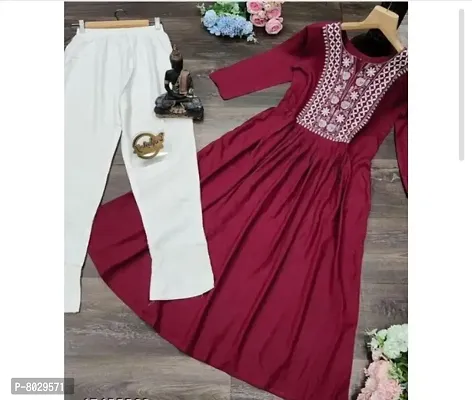 New Trendy Swank Heavy Rayon Maroon Kurti With Pants-thumb4