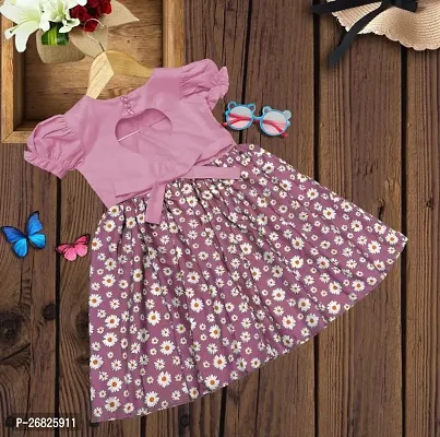 Fabulous Pink Cotton Blend Printed Frock For Girls