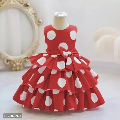 Fabulous Red Satin Printed Frock For Girls