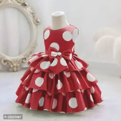 Fabulous Red Satin Printed Frock For Girls-thumb2
