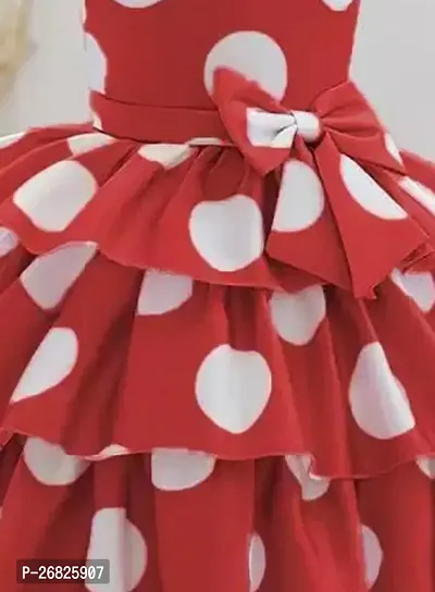 Fabulous Red Satin Printed Frock For Girls-thumb4