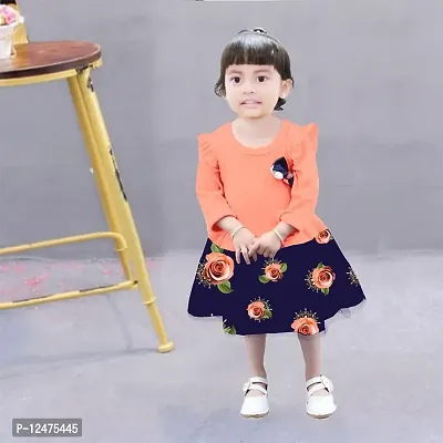 Girls, Baby Girls Midi/Knee Length Casual Dress??(Peach, Full Sleeve)-thumb3