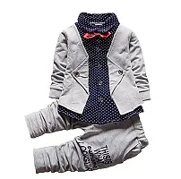 Gunatit Boys Cotton Blazer Style Formal Shirt and Pant Set with Bow in Navy Blue,Red,Grey Colour-thumb1