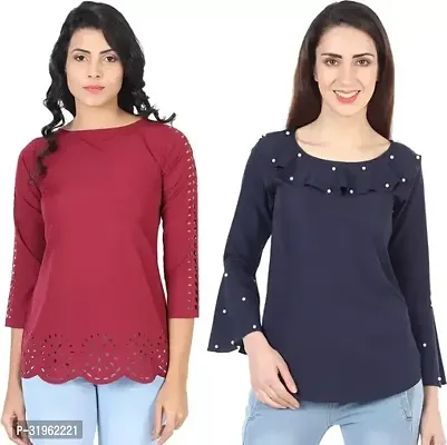 Stylish Multicoloured Rayon Solid Top For Women-Pack Of 2-thumb0