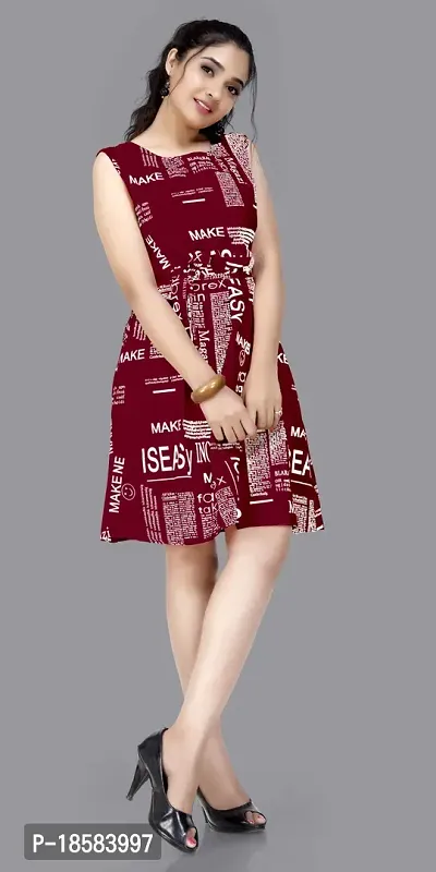 Stylish Maroon Crepe Printed A-Line Dress For Women-thumb3