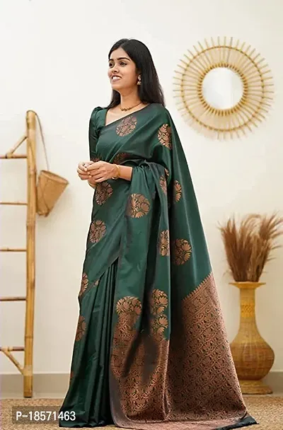 Stylish Art Silk Green Woven Design Saree with Blouse Piece